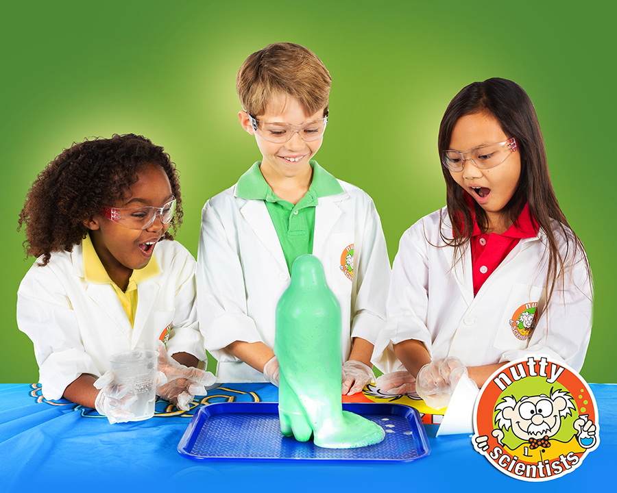 Nutty Scientists Workshops three children performing science experiments