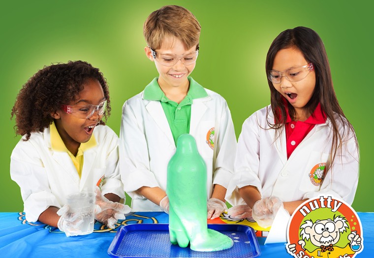 Nutty Scientists Workshops three children performing science experiments