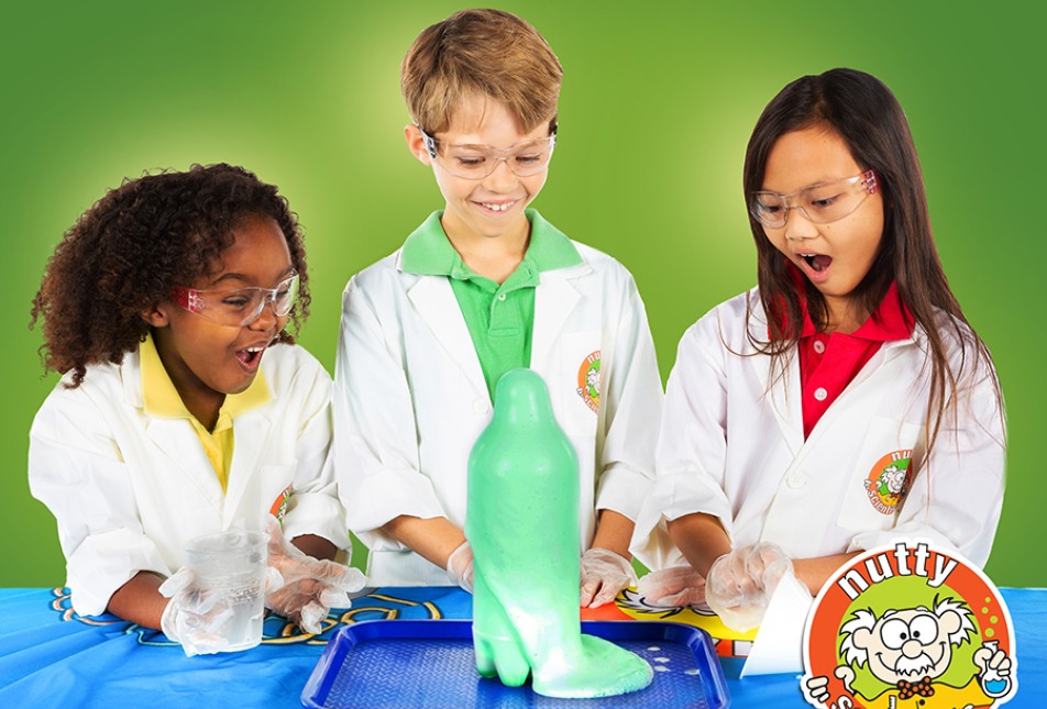 Nutty Scientists Workshops three children performing science experiments